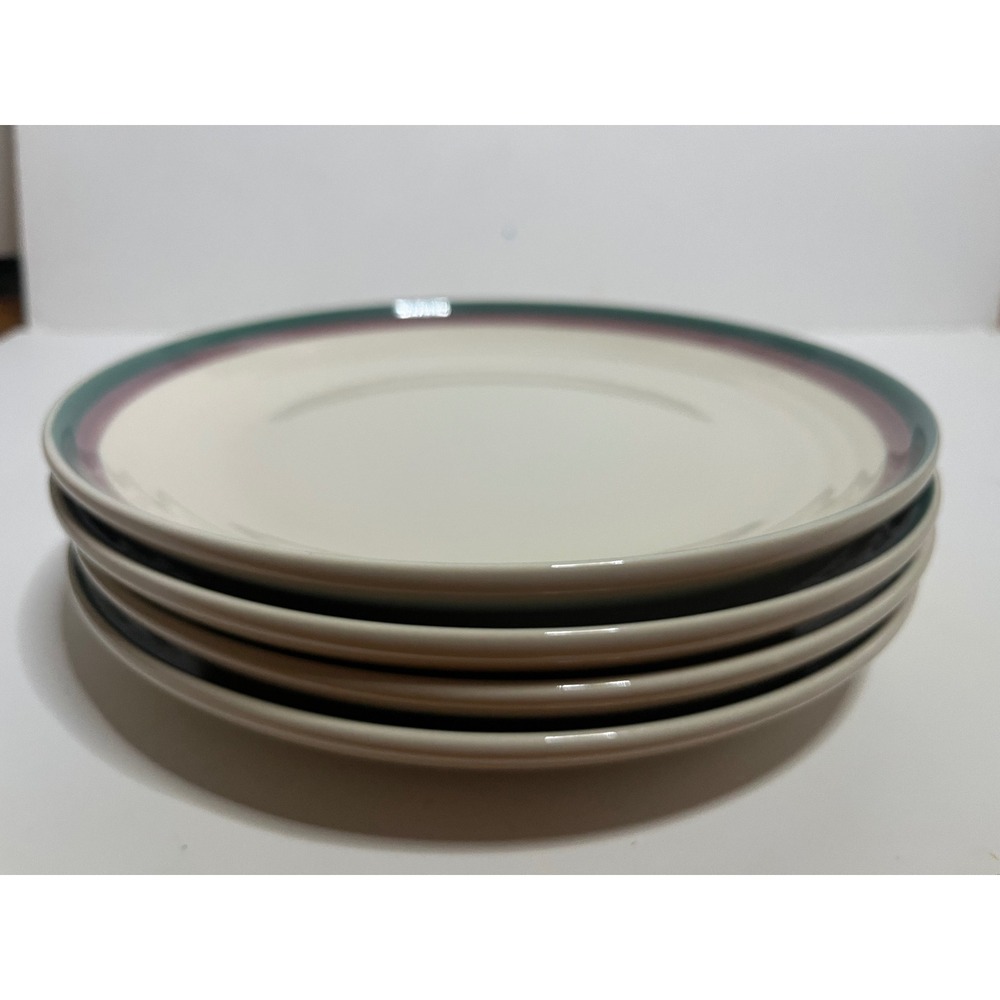 4 Vintage Pfaltzgraff Juniper teal banded dinner plates 10 "